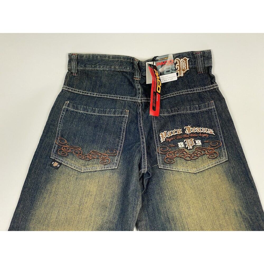 New VTG Y2K Paco Jeans 32x34 baggy embroidered wide-leg skater street 1989 denim